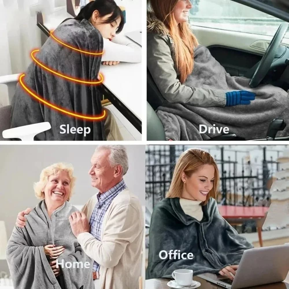 Coperta Scaldante USB in Velluto Corallo, 3 Livelli di Riscaldamento e 8 Zone Riscaldate, Coperta Elettrica Indossabile a Riscaldamento Rapido
