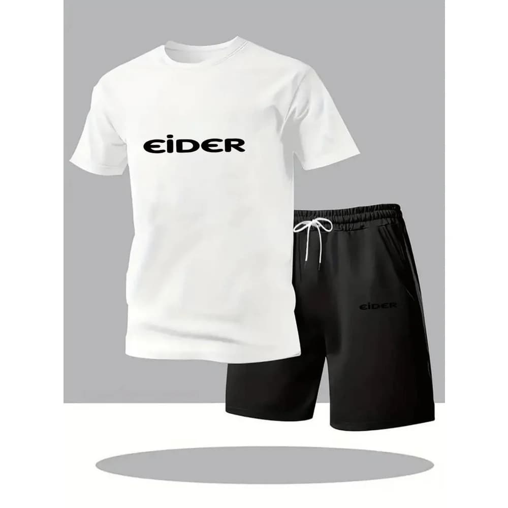 Summer men's Breathable Sports Pattern Printed T-shirt Casual Fashion Short-sleeved T-shirt Summer Streetwear Top Two-piece Set