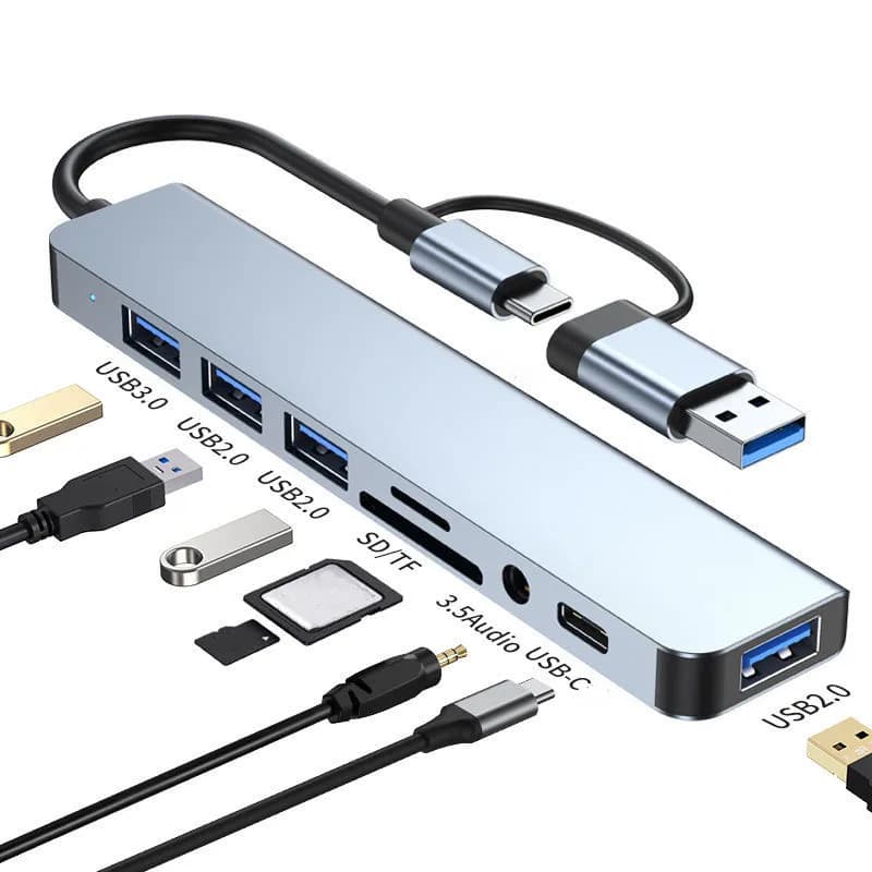 USB Hub C Splitter USB 8 in 2 with USB 3.0/2.0 USB-C 3.5 HUB USB C USB C multiport for MacBook laptop