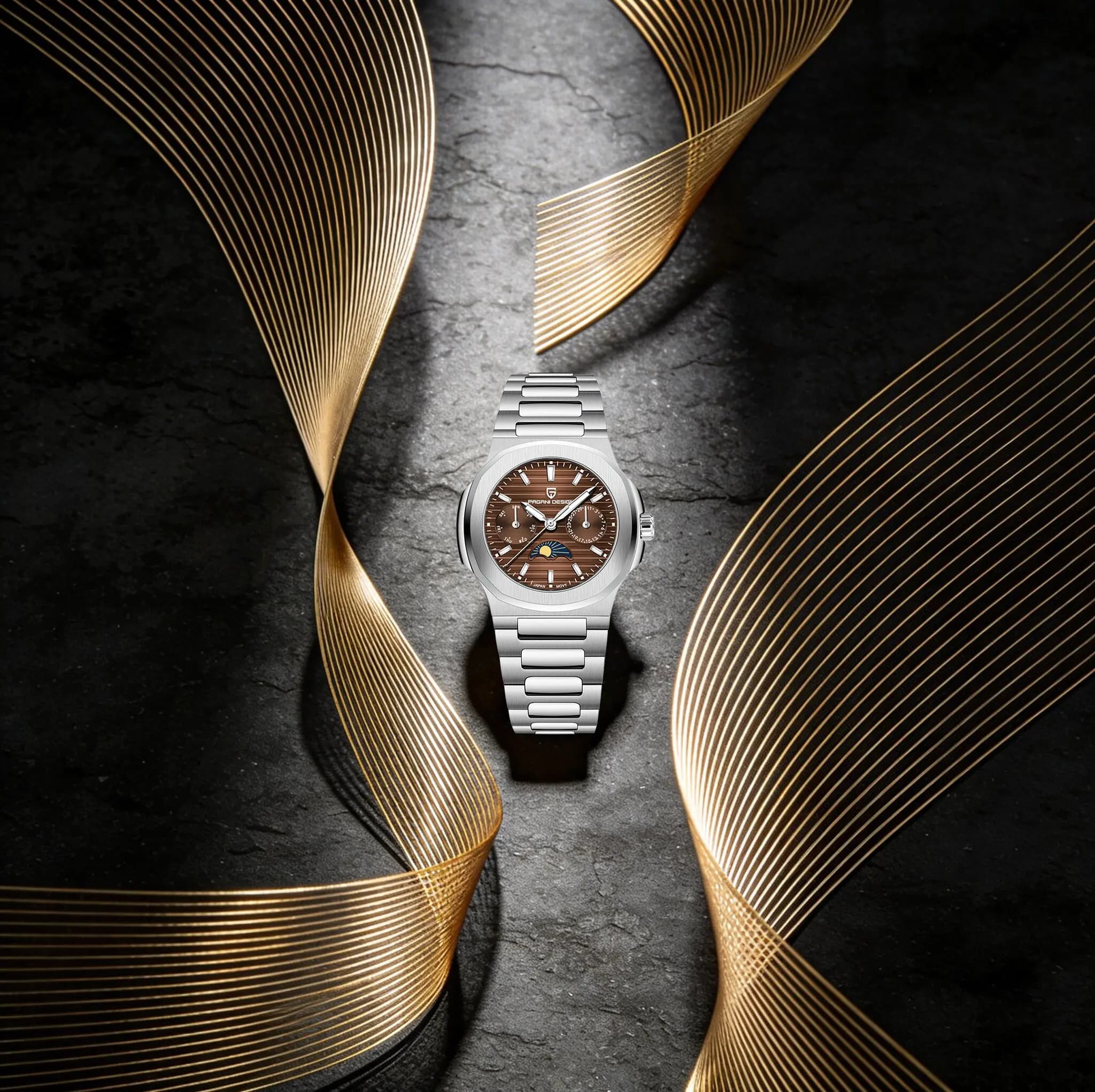 Orologio al Quarzo da Donna PAGANI DESIGN, Elegante e di Lusso in Acciaio Inossidabile con Fasi Lunari e Display Giornaliero/Settimanale, Luminoso