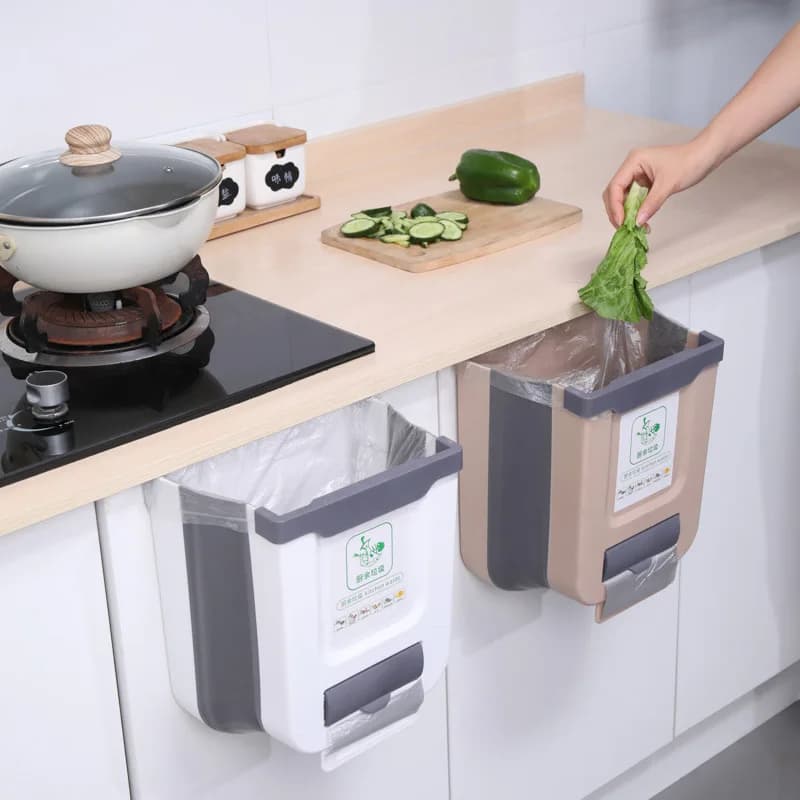 1 pz appeso cucina pieghevole pattumiera armadio domestico appeso portaoggetti cestino della spazzatura classificazione creativa pattumiera sospesa