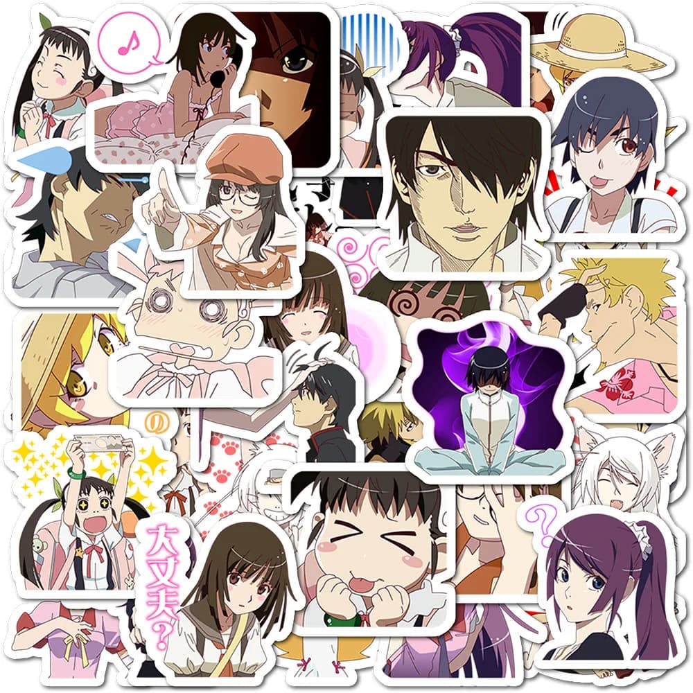 40 Pezzi di Bakemonogatari Serie Anime Merchandise Meme Adesivi Adesivi Decorativi per Laptop, Notebook e Libri
