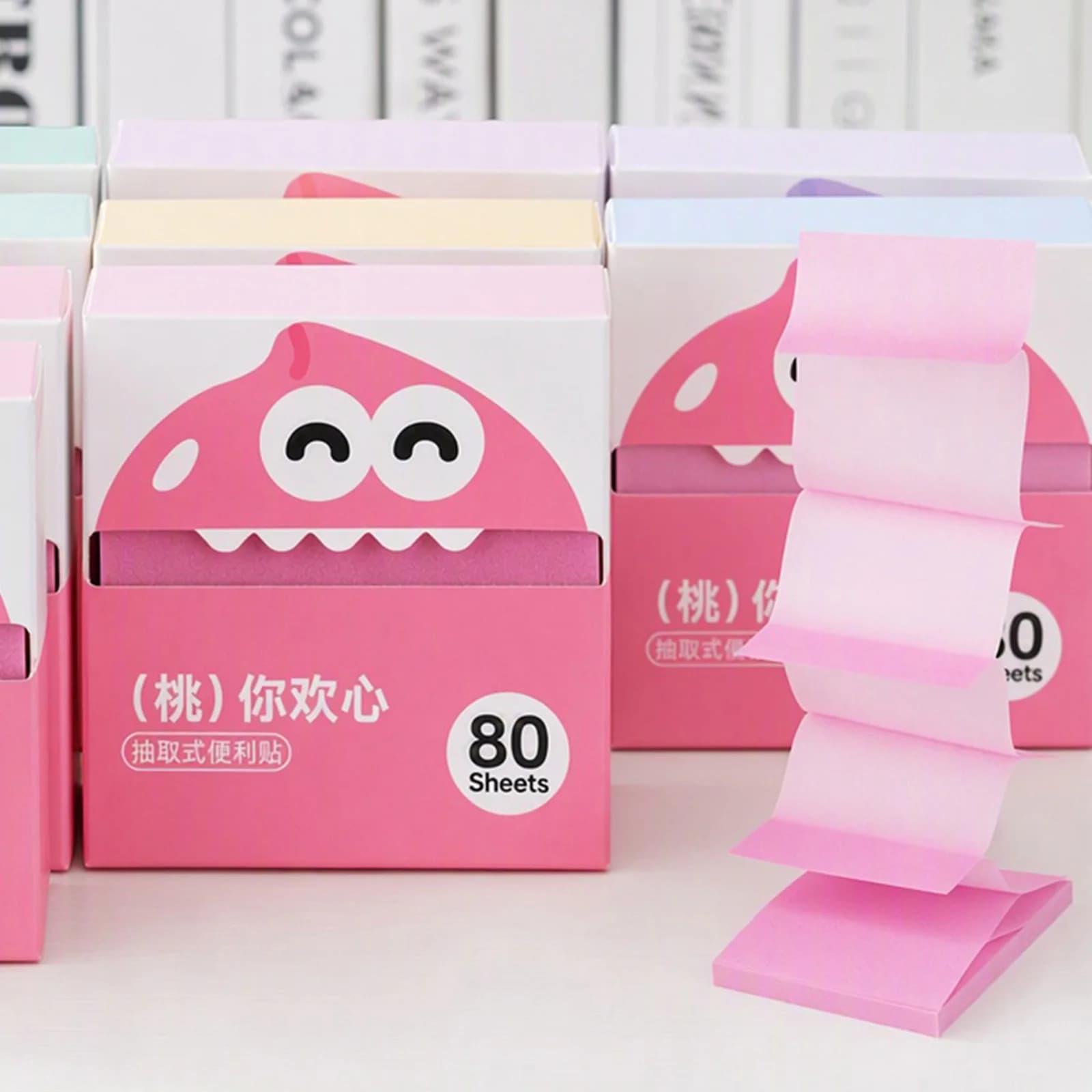 Cute Fruit Monster Pull-Out Sticky Notes 80 Sheets Semi-Transparent Memo Pads Pearlescent Self-Stick Notes for Journal
