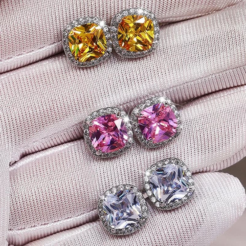 Ne'w Brilliant white/yellow/pink CZ Button Earrings for Women Jewelry Fashion Contracts High Quality Wedding Fiance