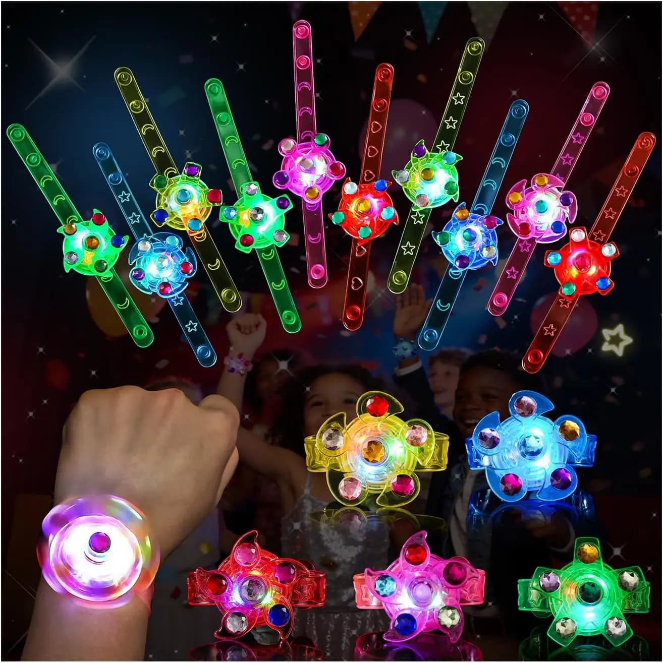 Confezione da 24 braccialetti LED luminosi con spinner, gadget luminosi per feste per bambini dai 4 ai 12 anni, regali di compleanno e premi di carnevale