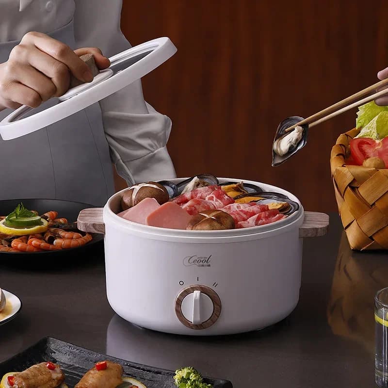 220VMultifunctional Small Cooking Electric Cooker Mini Electric Frying Pan Student Dormitory One Electric Hot Pot01.5L