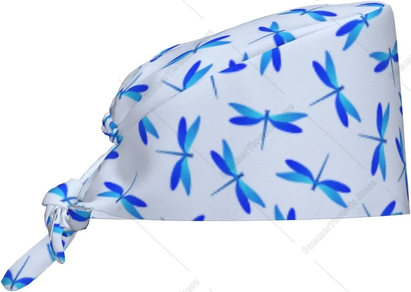 Women's Scrub Hats - Libellula Print Blue Soft Comfortable adjustable work cap Women's Scrub Hats Man with Sweatb