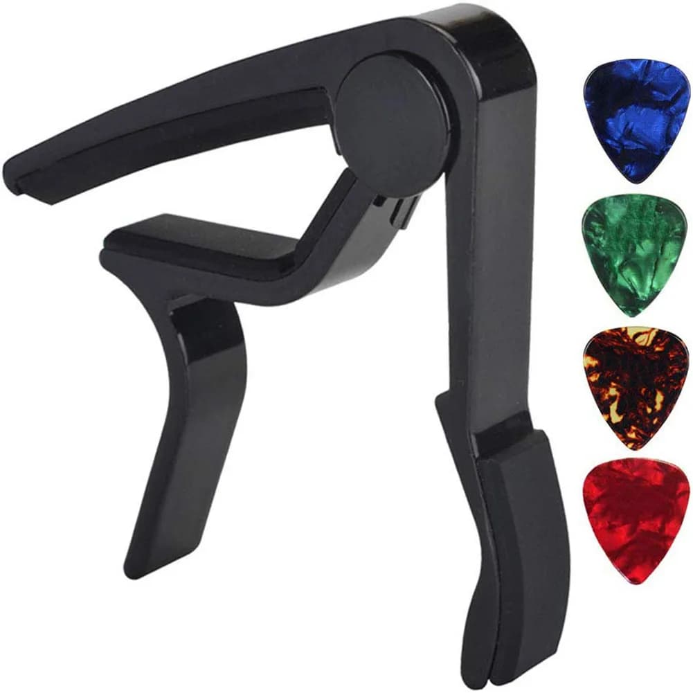 Clip per capotasto per chitarra acustica Ukulele Clip per chitarra elettrica Plettro per capotasto per chitarra + Clip per plettro