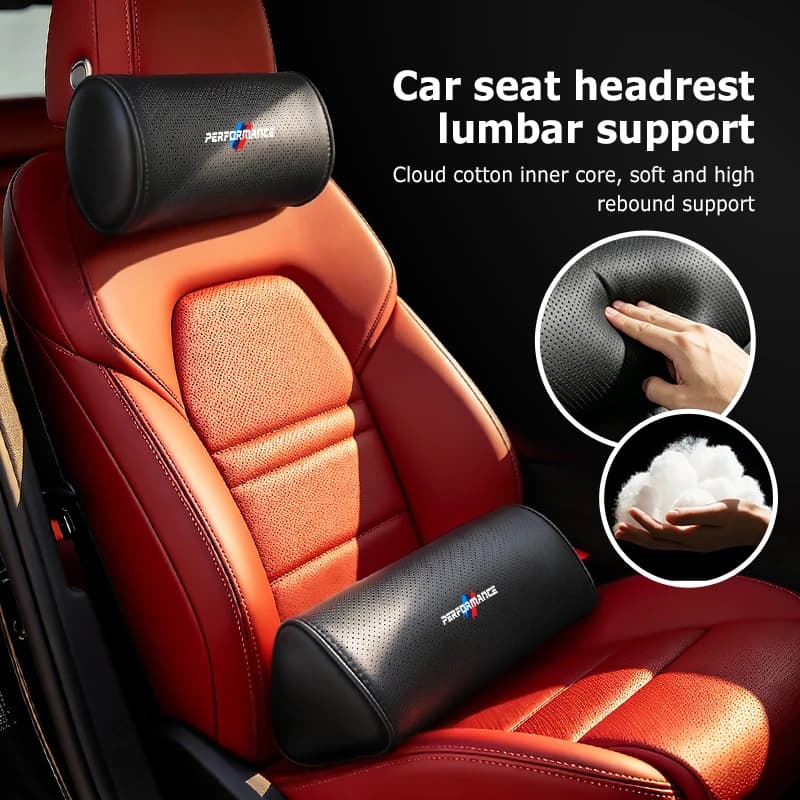 For BMW Car Headrest Lumbar Set Leather Auto Neck Pillow Waist Support Pillow E91 E92 E93 E60 F10 F30 E39 E36 E87 X3 X5 E70 E46