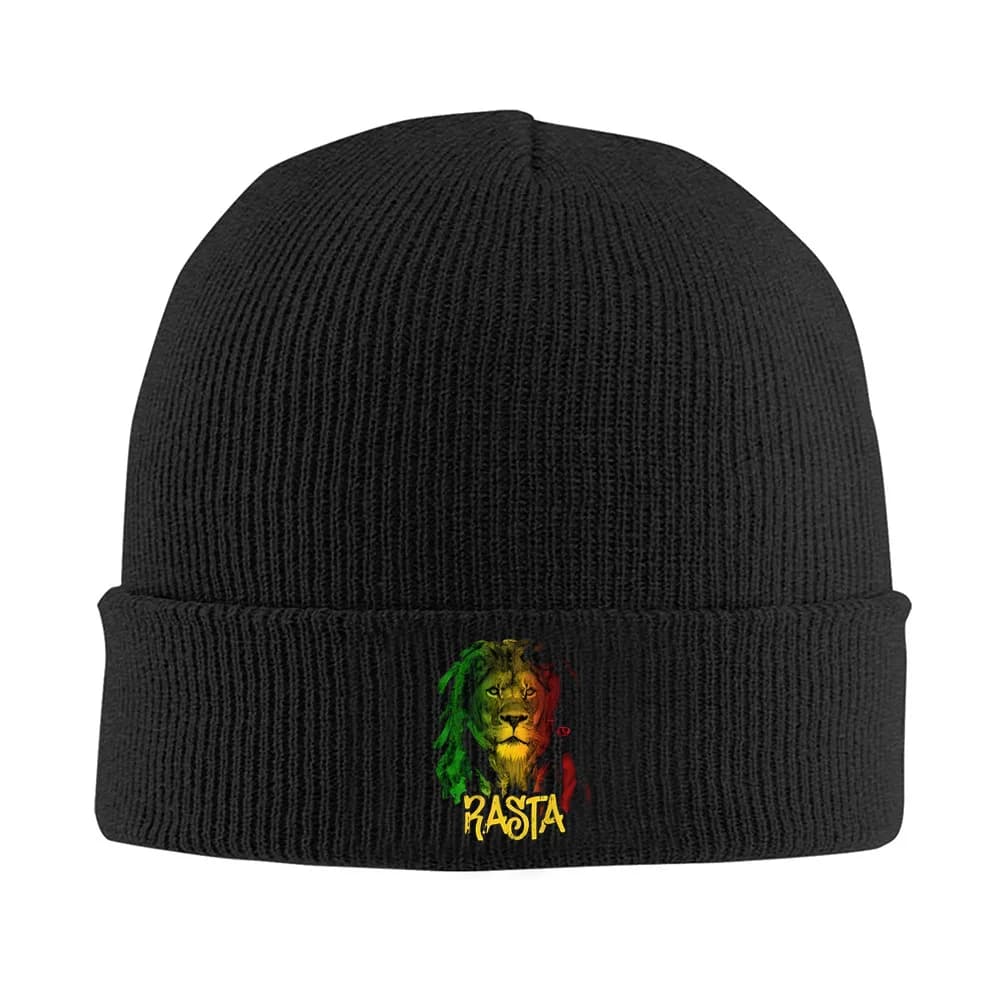 Leone con colori bandiera Rasta. Design audace. Uomo Donna Cappello lavorato a maglia unisex Berretto Pullover Berretto invernale termico caldo Natale all'aperto