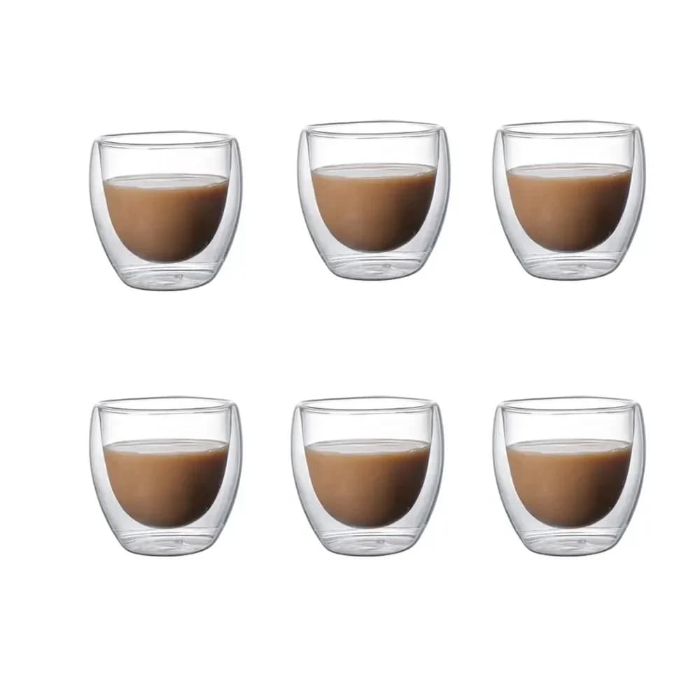 6 pcs double wall glass cup 80 ml nice cups coffee cups drinks cups custom cup tea cup set for beer
