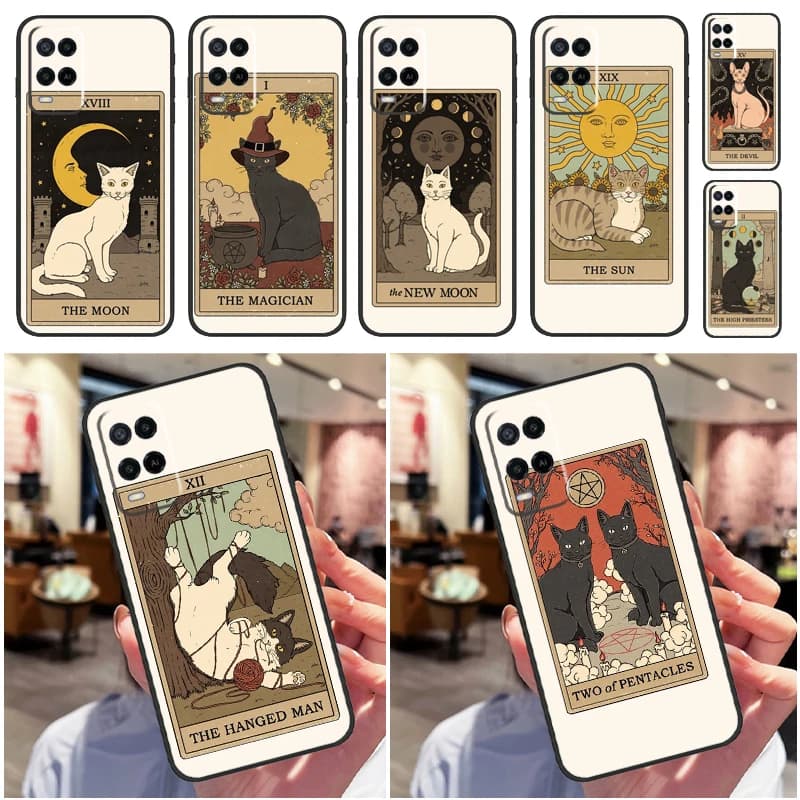 Tarocchi Carta Simpatici Gatti di Arte Per Oppo A58 A18 A38 A78 A98 A17 A77 A80 A40 A60 A16 A76 A96 A74 A94 A54 A15 A57S Cassa Del Telefono