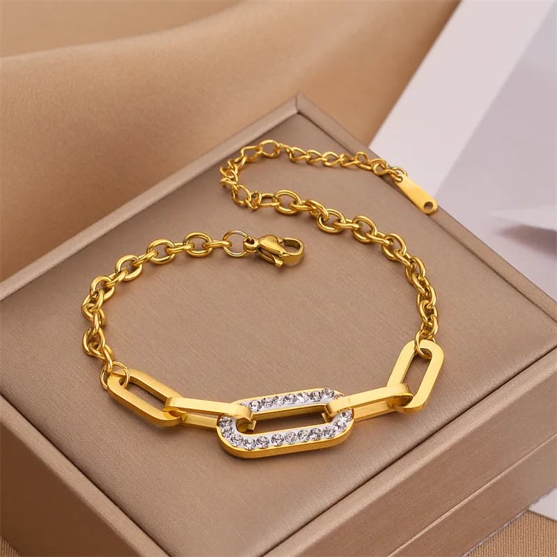DIEYURO Bracciale geometrico a catena spessa color oro in acciaio inossidabile 316L per le donne Regali per feste di gioielli da polso per ragazze di alta qualità