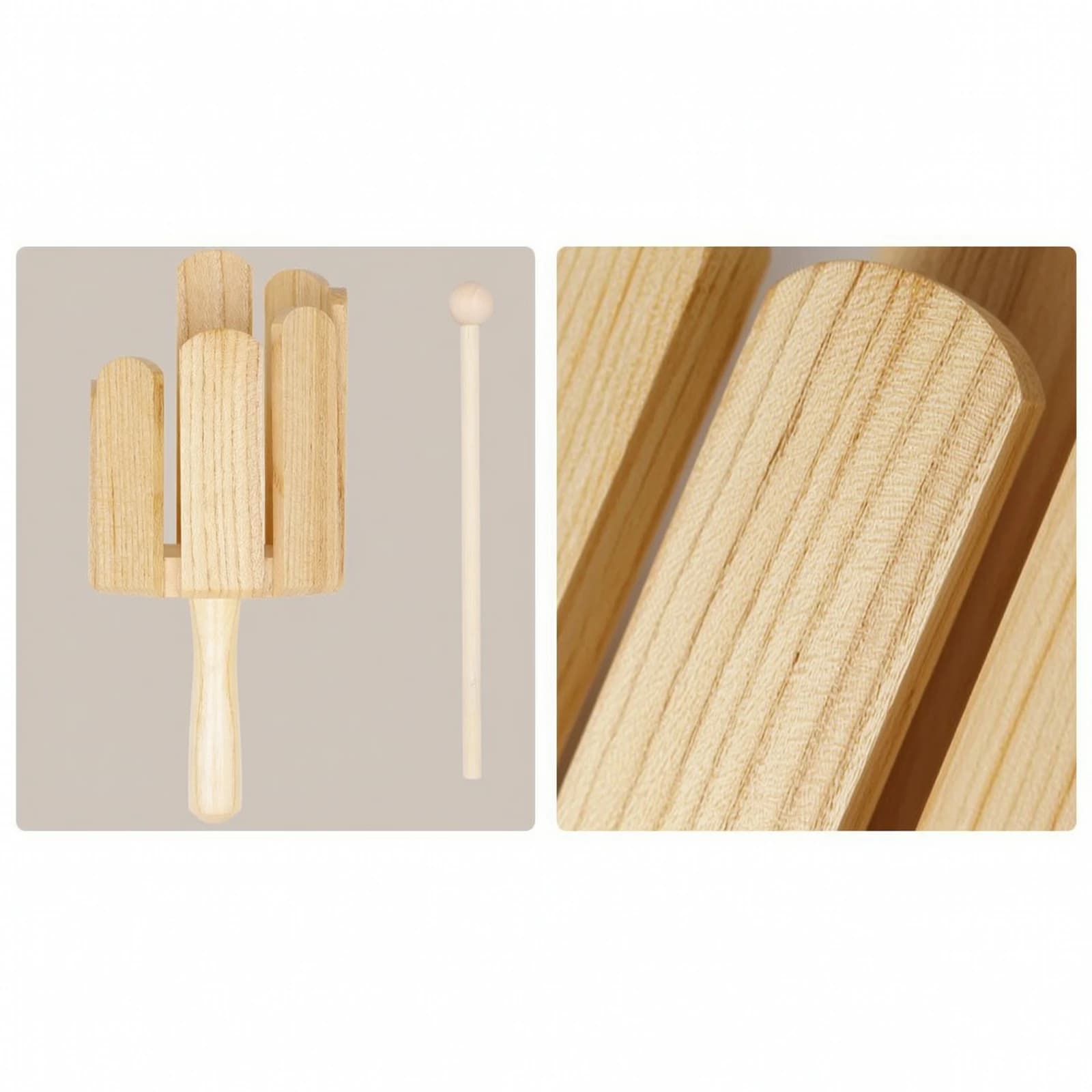 Multitone Wood Block Burrburrless Wood Block with Mallet Wooden Percussion Instrument Polished Natural for Children, Classroom