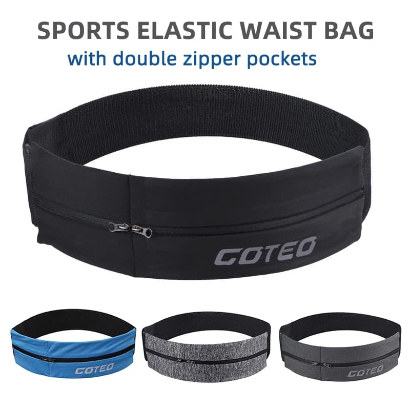 Elastic Sports Waist Bag with Double Zippered Pockets, Unisex Raincoat for Running Yoga, Outer Bag for Cell Phone