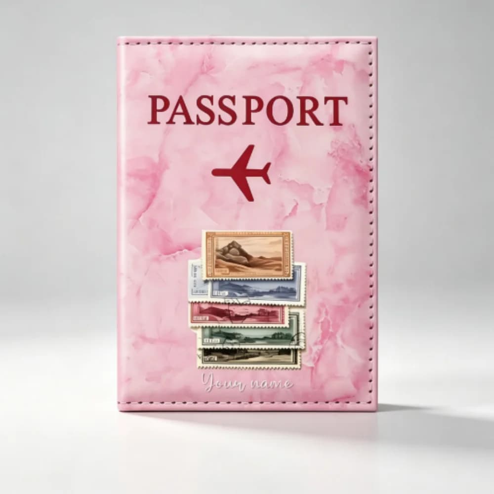 Custom Vintage Landscape Stamp Name PU Passport Holder, Mountain Train Travel Themed Case Gift for Travel Lovers