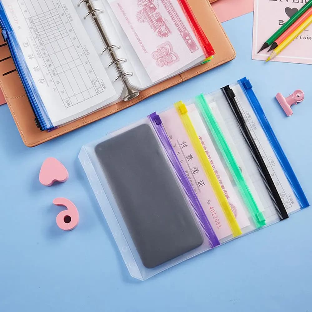 Borse per archiviazione documenti trasparenti impermeabili Borse a fogli mobili a 6 anelli Tasche raccoglitore Raccoglitore formato A5 A6 Cartelle con cerniera Raccoglitore per notebook