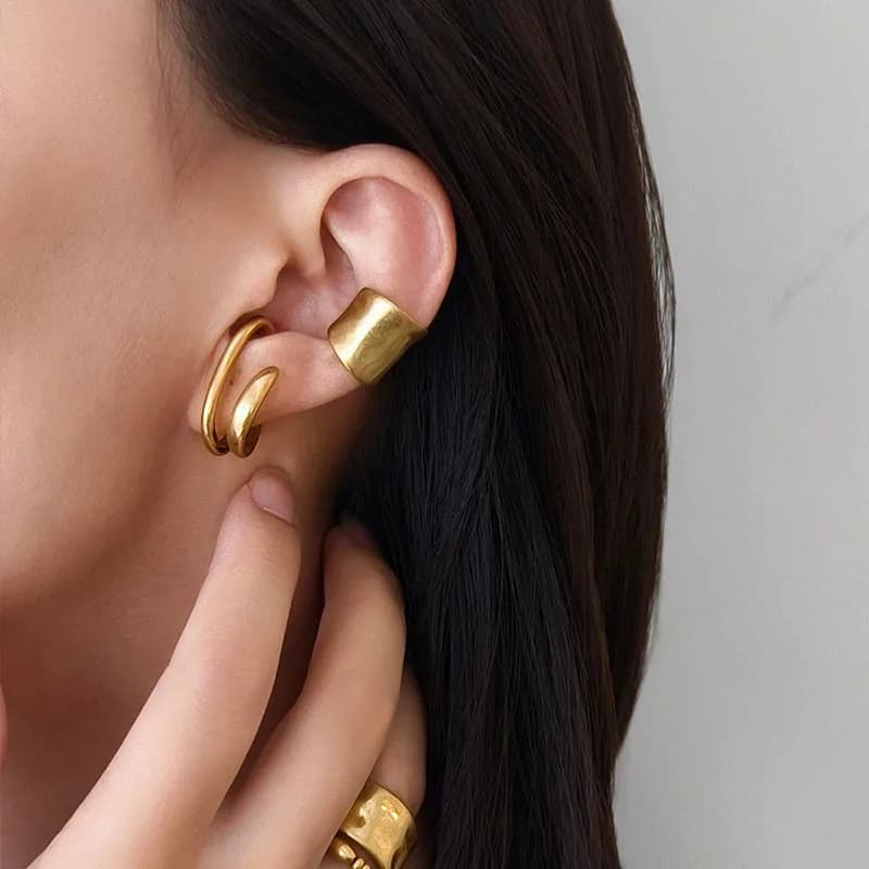 New Korean Fake Piercing Earcuff Double Circle Ear Cuff Faux Earrings for Women Man Hiphop Cuffs Earclips Accessories Gift