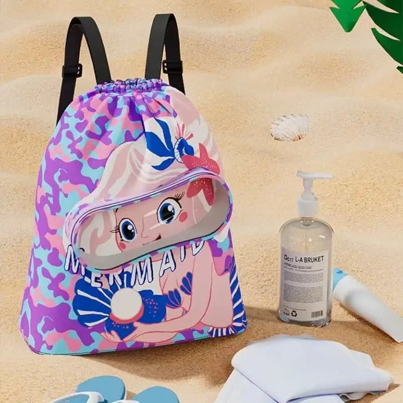 Borsa da Nuoto Portatile per Bambini, Zaino Impermeabile con Separazione Asciutto/Bagnato e Stampa Cartoon, Organizer Essenziale per Sport dei Bambini