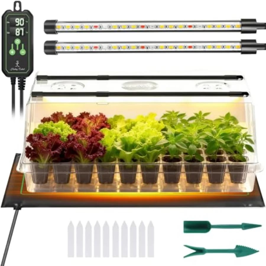 Vassoio Grande per Semina con Luce di Crescita e Tappetino Riscaldante con Termostato 10"x 20.75" per Coltivazione Piante 68-113 ° F Adj