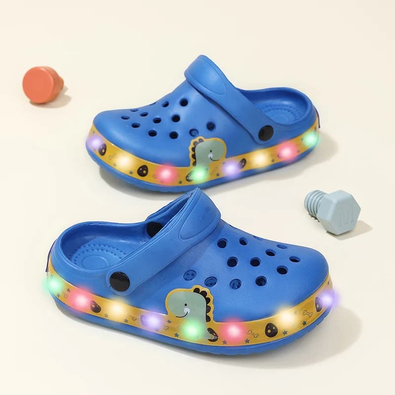 Summer Children Hole Sandals LED Lighted Flashing Light Shoes Boys Girls Beach Sandals Kids Breathable Non-slip Fashion Sneakers