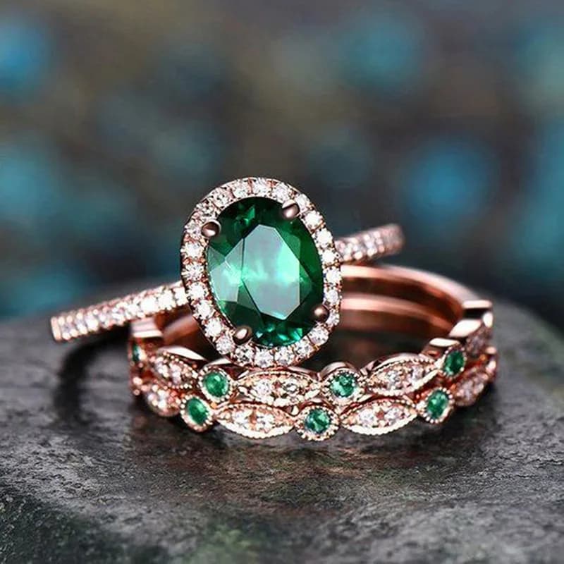 2025 New European and American Ring Set of Three Pieces Ring with Elliptical Geometry Luxury Light Luxury Fashion Jewelry