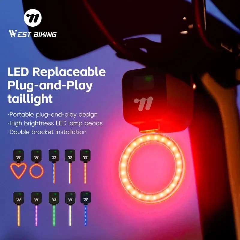 WEST BIKING Fanali posteriori per bicicletta Barra luminosa colorata sostituibile fai-da-te Luce posteriore per bicicletta a LED Fanale posteriore per ciclismo di avvertimento impermeabile