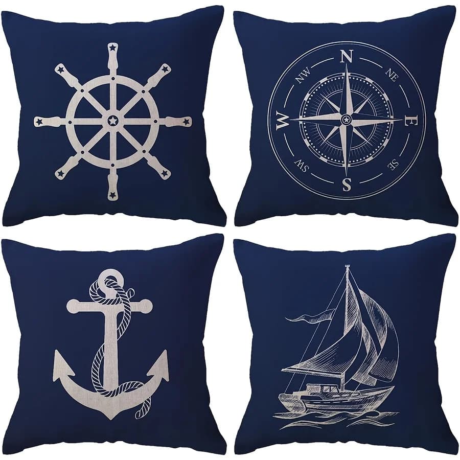 1/4 pezzi federe a tema oceano blu navy con ancoraggio bussola ruota nave e design per barche a vela fodera per cuscino del divano decorazione della casa