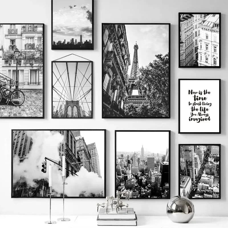 Black White Wall Art Canvas Painting Paris Tower Brooklyn Bridge Nordic Posters and Prints Wall Pictures for Living Room Deco