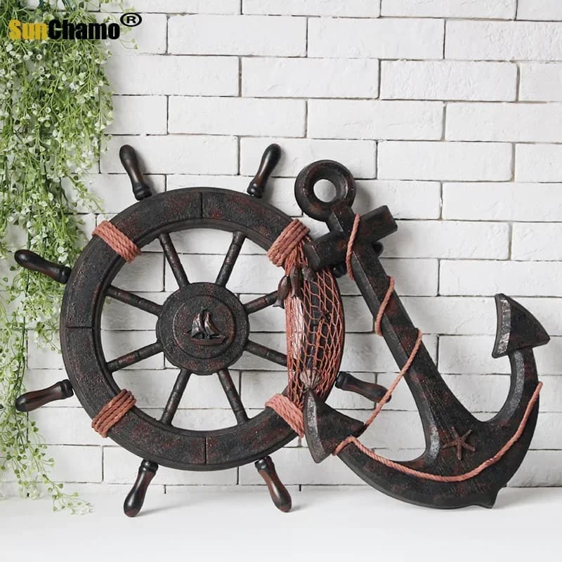 Wooden Mediterranean Style Retro Handmade Ornaments Accessories Decoration Bar Anchor Boat Background Wall Sunchamo