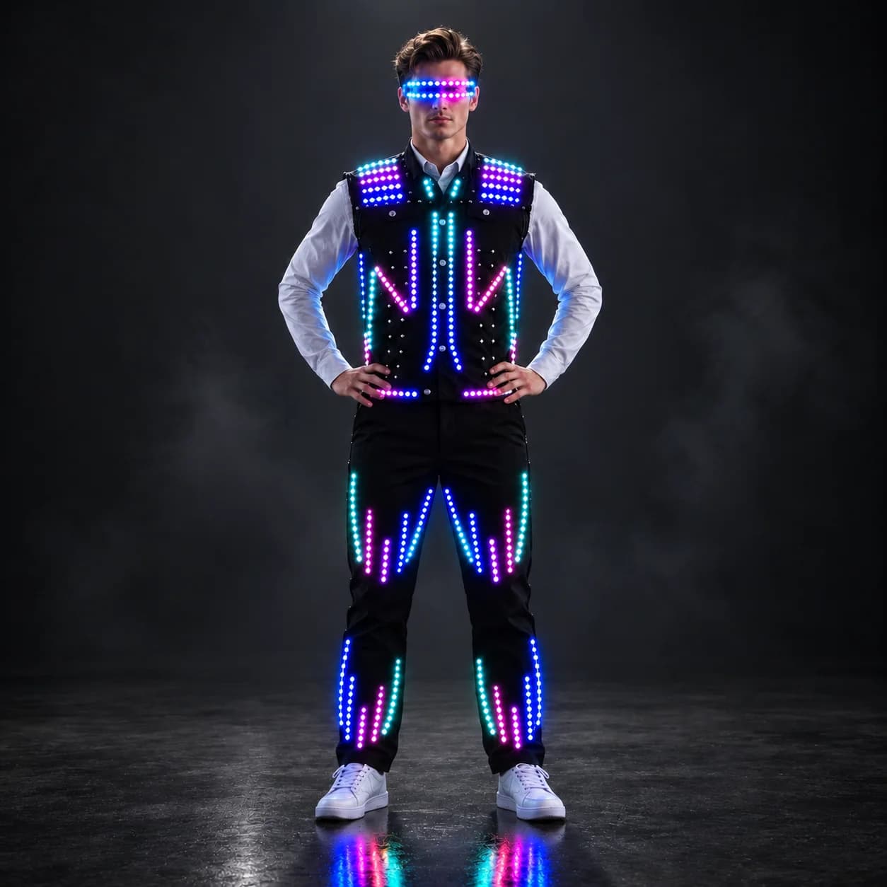 Gilet luminoso a LED AI Robot Performance Abbigliamento fluorescente Puntelli Giacca illuminata per feste notturne