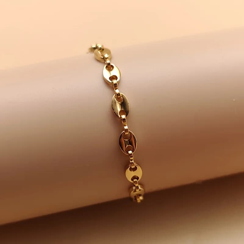 Stainless Steel Coffee Bean Hollow Round Hole Design Bracelet - Fashion Versatile Ladies Necklace Jewelry