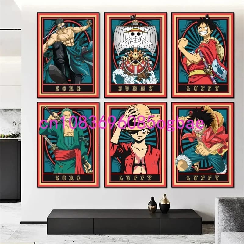Anime One Piece Stampe HD Immagini di Luffy e Zoro Quadri Decorativi per la Casa Poster su Tela Arte Murale per Soggiorno Senza Cornice