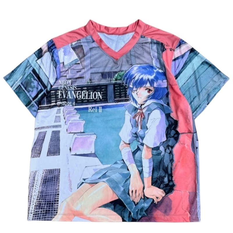 Maglietta da uomo con stampa 3D di Rei Ayanami da Neon Genesis Evangelion (Episodio 6), scollo a V, elegante e casual, per i fan degli anime