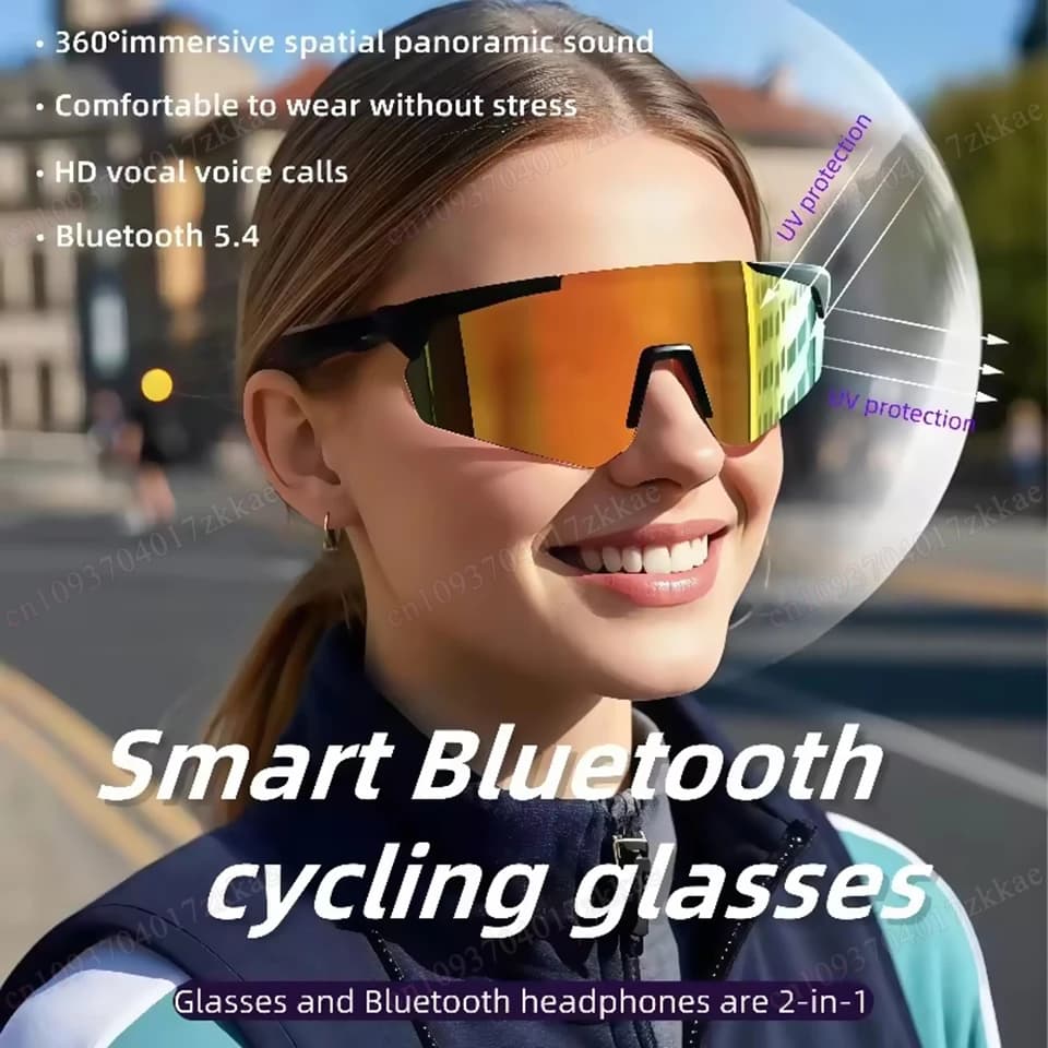 Occhiali Smart Bluetooth per Ciclismo e Corsa con Tecnologia Audio, Chiamate, Auricolari Remoti, Occhiali da Sole Sportivi, Musica per la Guida