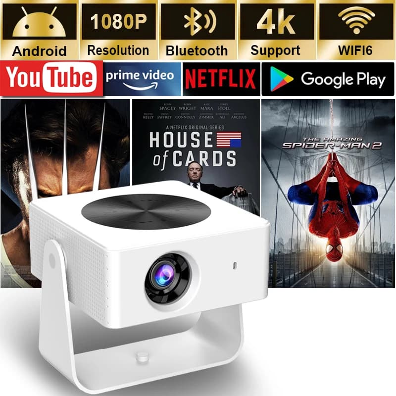 Mini proiettore 4K T1pro Recentemente 150 ANSI Android13 Dual-band WiFi6 BT5.0 Auto Keystone Proiettori portatili Home Cinema all'aperto Nuovo