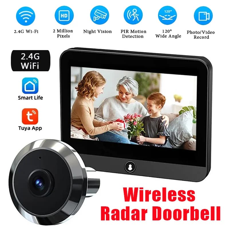 Tuya Radar Wireless Campanello 4.3 Pollici 1080P Porta Digitale Peepholes Telecamera Occhio Video Campanello PIR Visione Notturna Rilevazione di Movimento