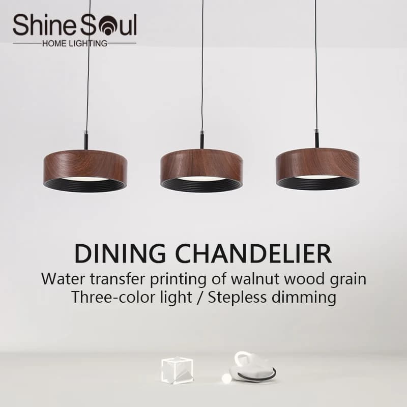 Lampada a Sospensione LED Nordica Semplice con Venature del Legno di Noce, per Cucina, Bar, Sala da Pranzo, Arredamento Interno