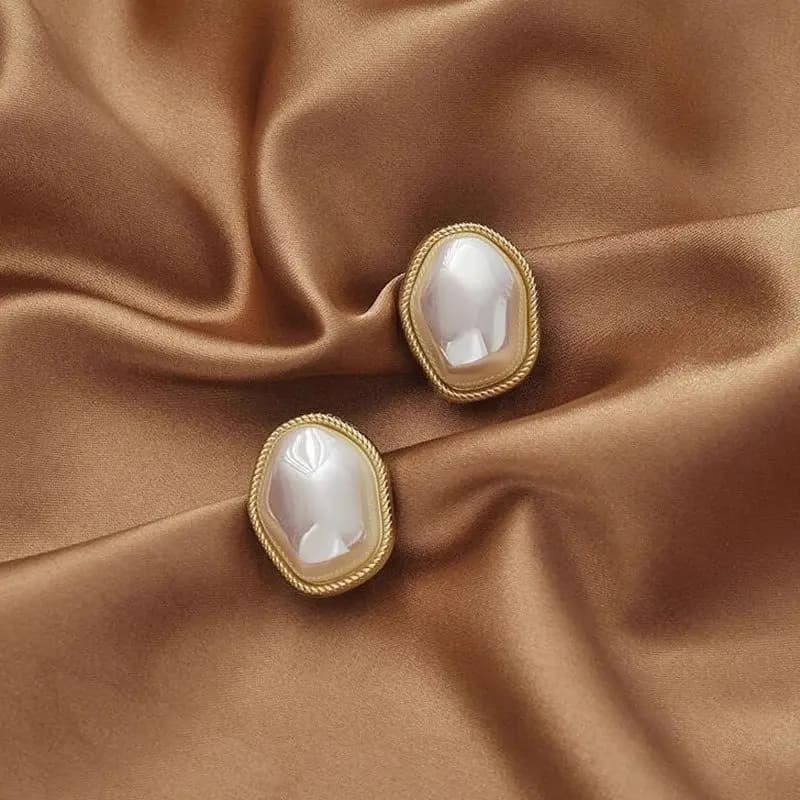 Fashion Simple Irregular Big Earrings Popular Golden Plating Simulated Pearl Stud Earring For Women Jewelry Girl Lady Gifts