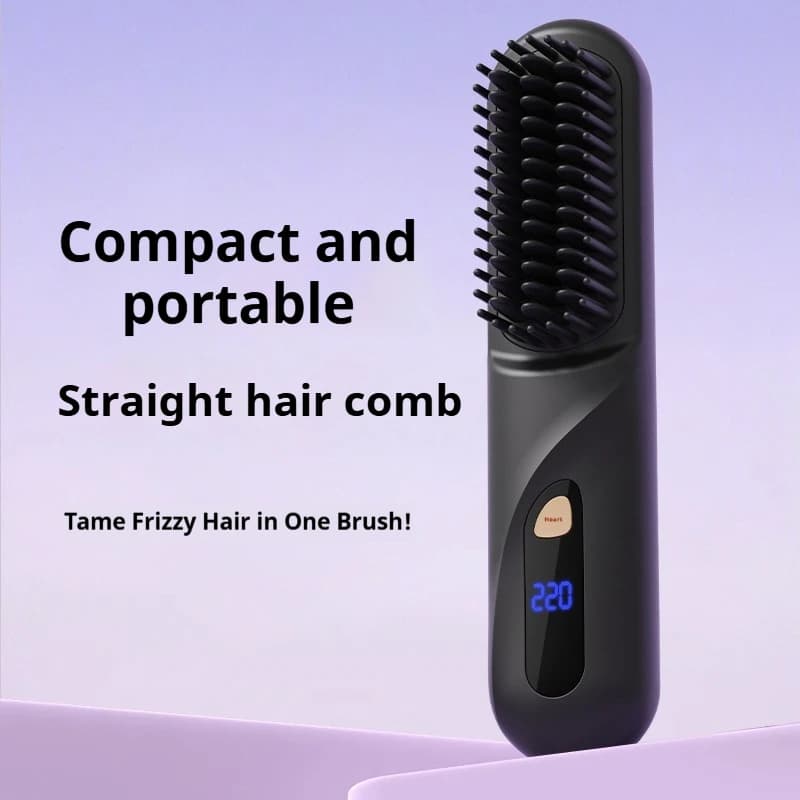 Wireless smoothing brush for hair, new with negative ions, portable 3 in 1, to iron and curl, for domestic and travel use, for women.