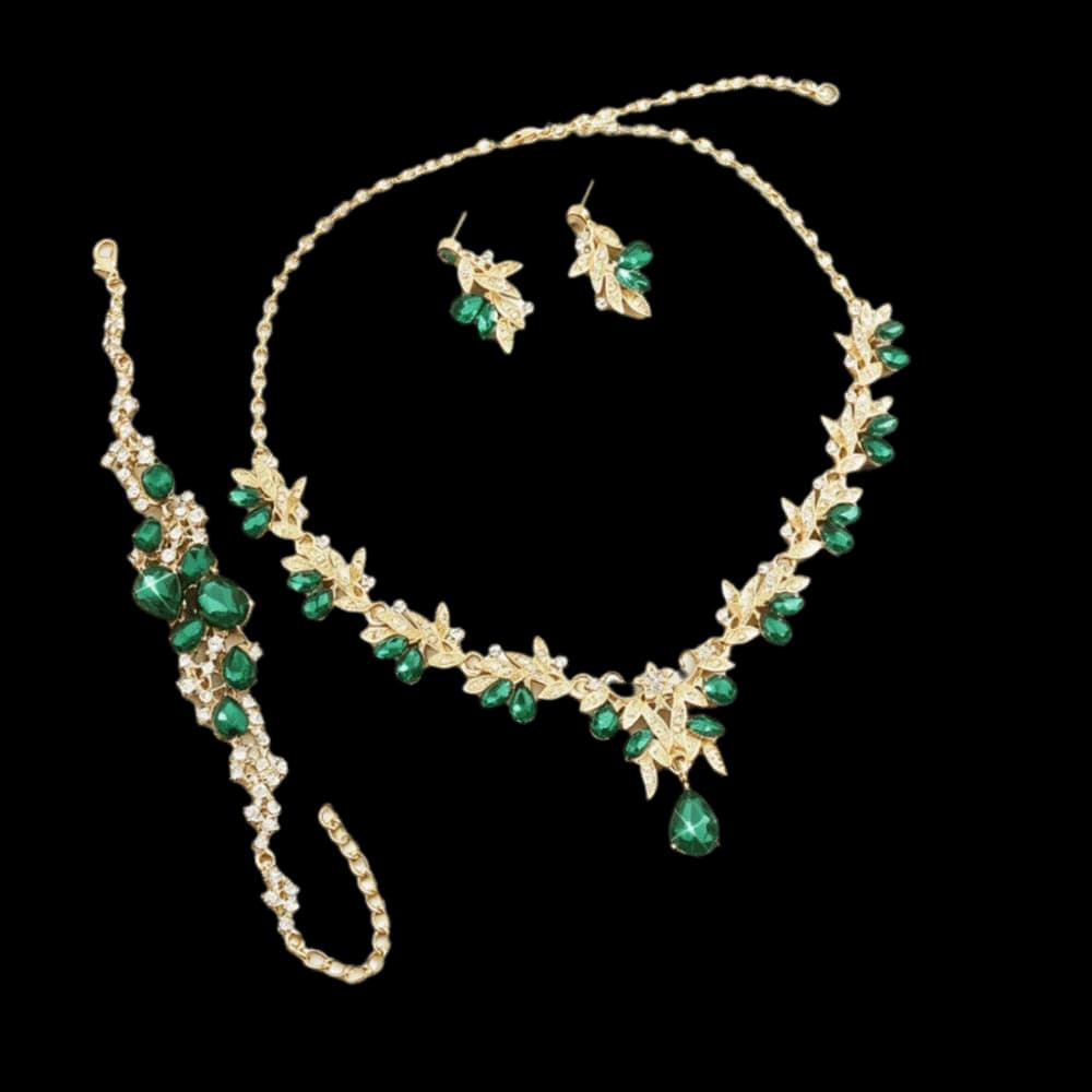 Chic Teardrop Crystal Jewelry Set Gold Plated Rhinestone Necklace Bracelet Earrings Charm Shiny Matching Kit Wedding