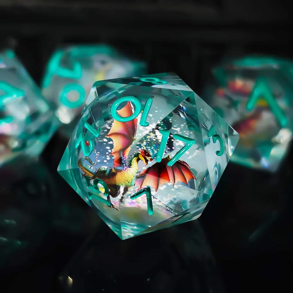 Dadi con nucleo liquido Drago Smeraldo - Dadi in resina fatti a mano per Dungeons & Dragons, Edizione da Collezione per i fan di DND e Critical Role