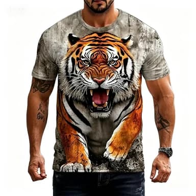 Men's Animal T-shirt Summer Casual Cartoon Printed Short Sleeved Shirt