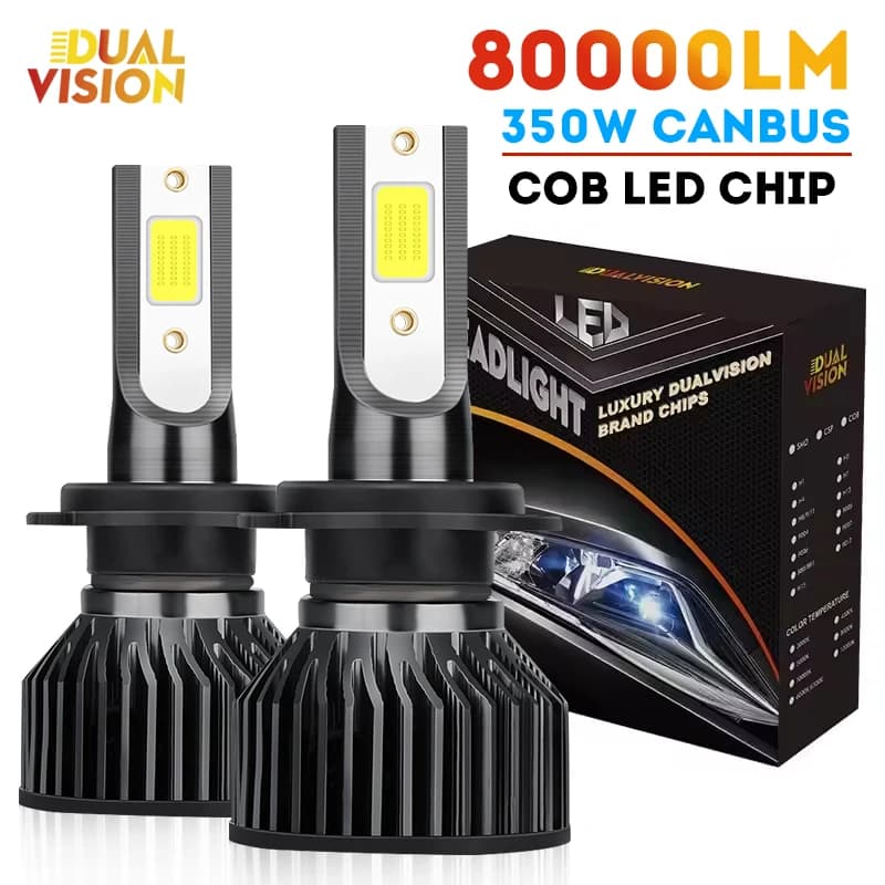Dualvision 2PCS H7 H4 H1 Fari a LED 9006 H11 9005 9012 Chip LED COB super luminosi Lampada automatica a fascio alto e basso Bianco 6000K 12V