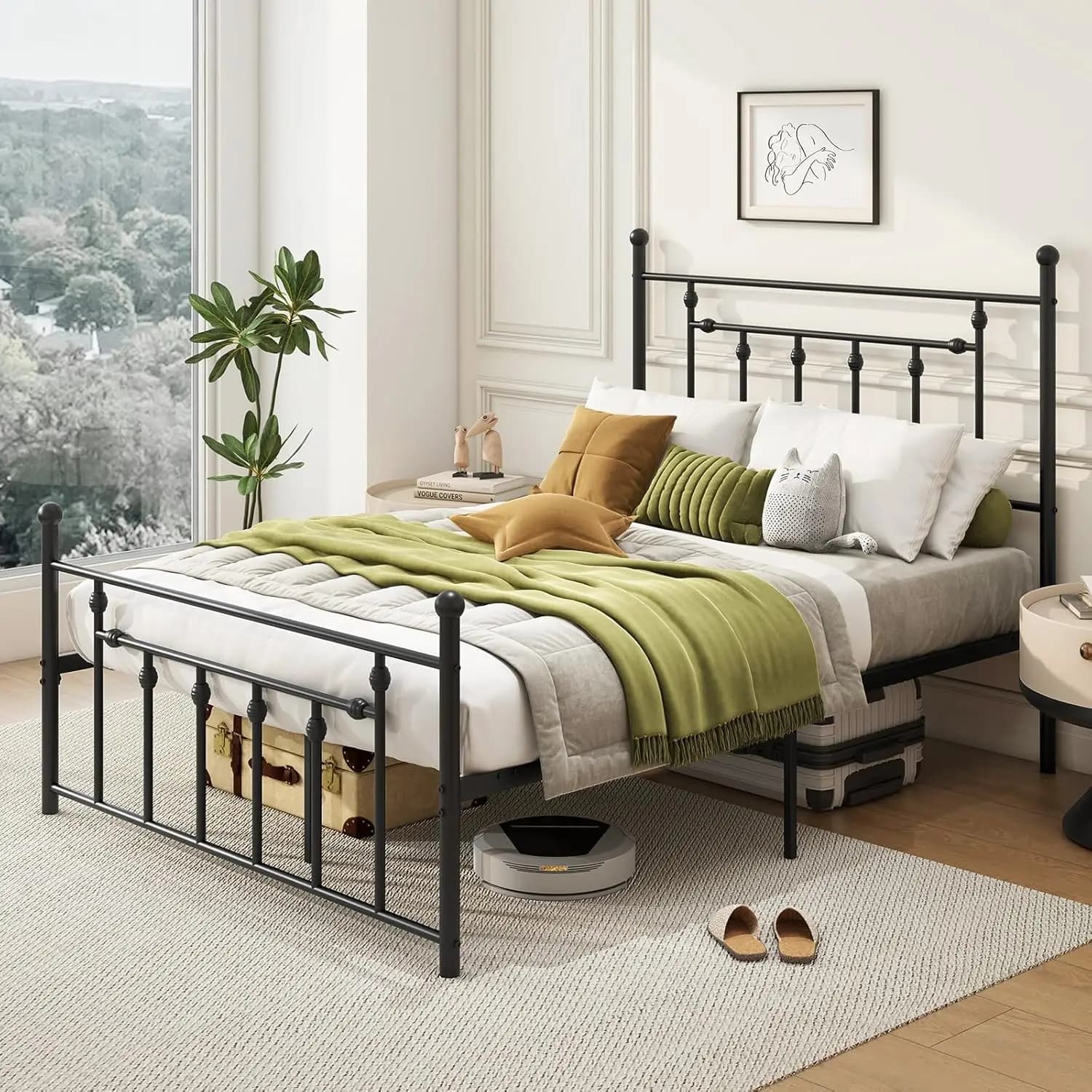 Struttura letto matrimoniale in metallo, stile vittoriano, con testiera e pediera, contenitore sotto il letto, personalizzabile