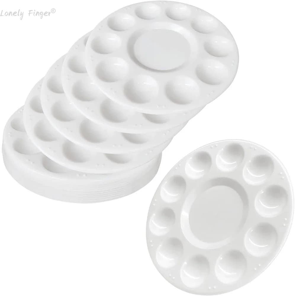 10 Wells White Round Paint Palette for Acrylic Watercolor Oil Gouache or DIY Party, Hanging Hole Design for Easy Holding