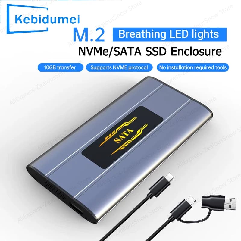 Adattatore per SSD M.2 NVME SATA, Box Esterno USB 3.2 da 10Gbps per M.2 NVMe, Supporta fino a 6TB, con Illuminazione RGB in Lega di Alluminio