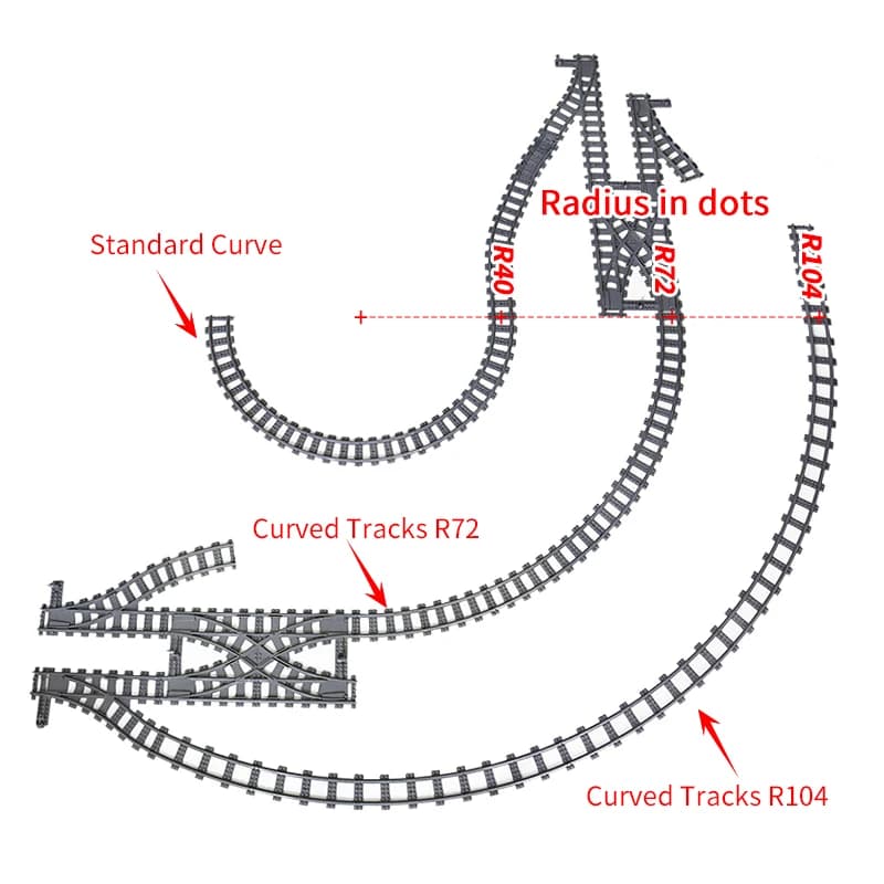 MOC City Bricks Train parti di costruzione flessibili ferrovia R72 R104 Curve Track Building Blocks accessori compatibili con 53401