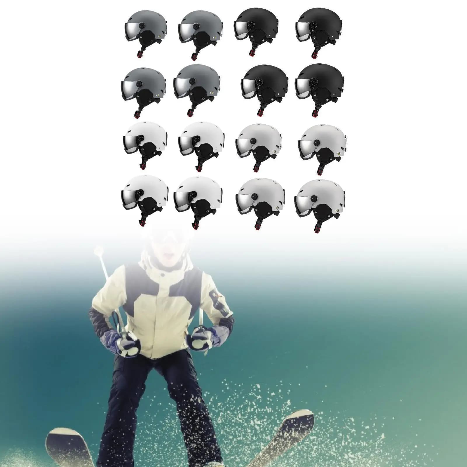 Casco da snowboard Resistente agli urti Copertura per le orecchie antiurto per copricapo per adulti Casco da sci caldo e traspirante con occhiali Casco da neve