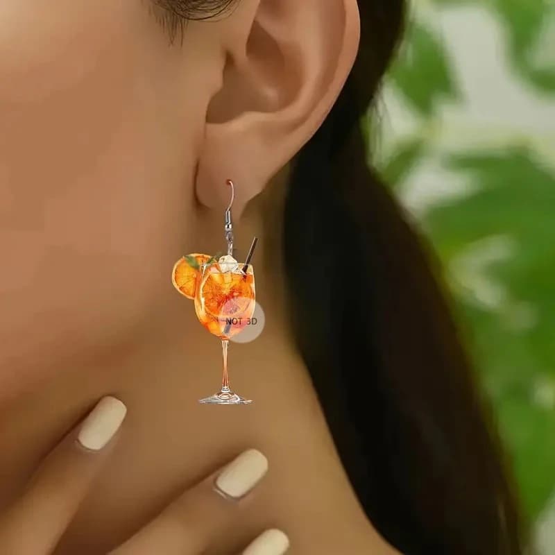Orecchini a forma di bicchiere di birra e succo d'arancia, design piatto 2D, alla moda, gioielli da festa per donna, regalo per amiche